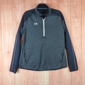 Under Armour Coldgear Jacket Women XL Gray Logo Raglan Sleeve Mock Neck Half Zip
